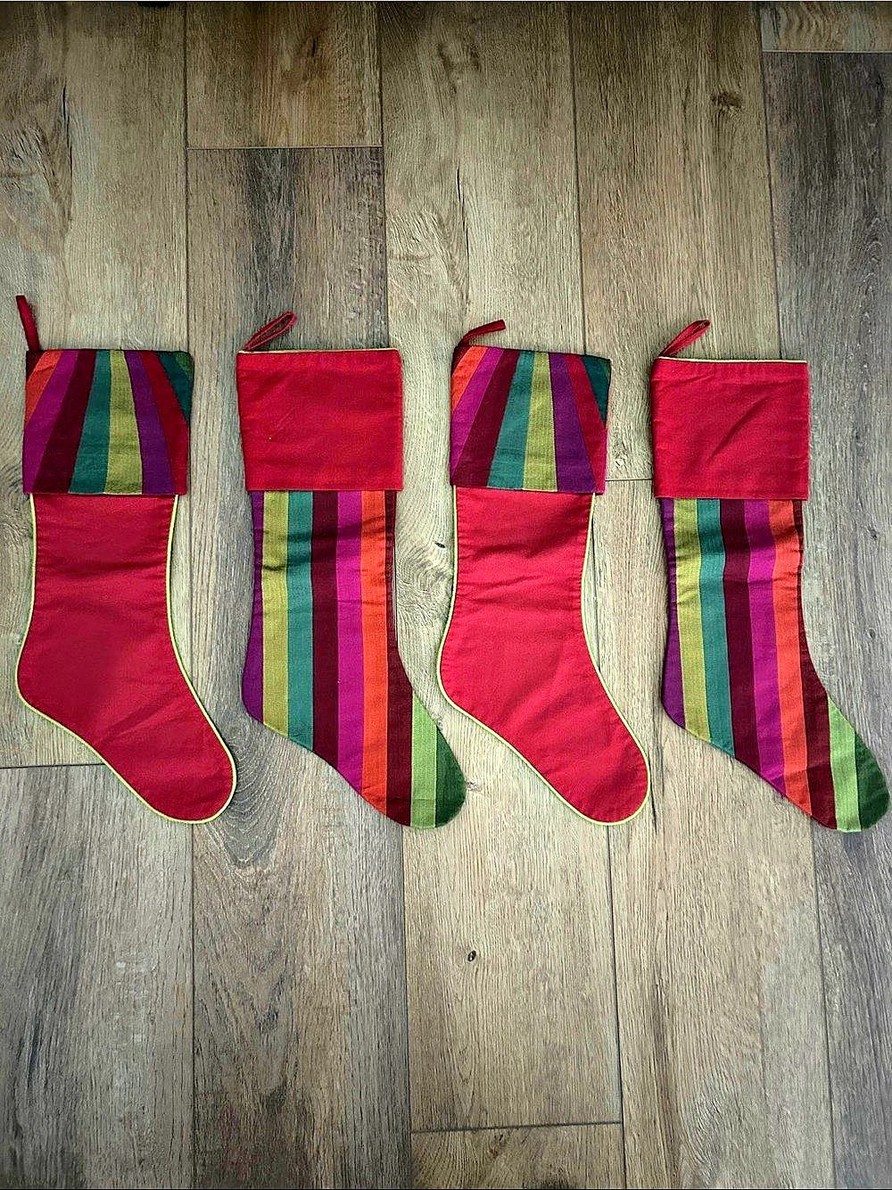 NWOT Crate & Barrel Jewel Stripe Stocking Set of 4 Striped Holiday Stockings